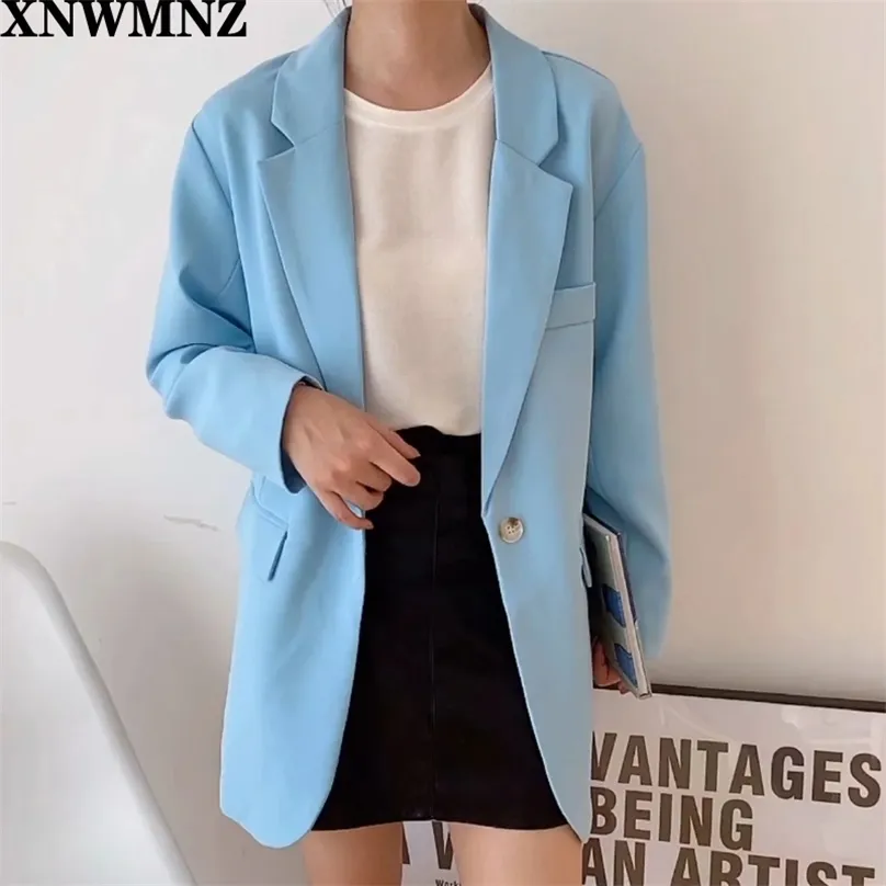 Kvinnor Blazer Formell S Lady Office Arbete Passar Fickor Jackor Coat Slim Light Blue Femme Plus Storlek 210520