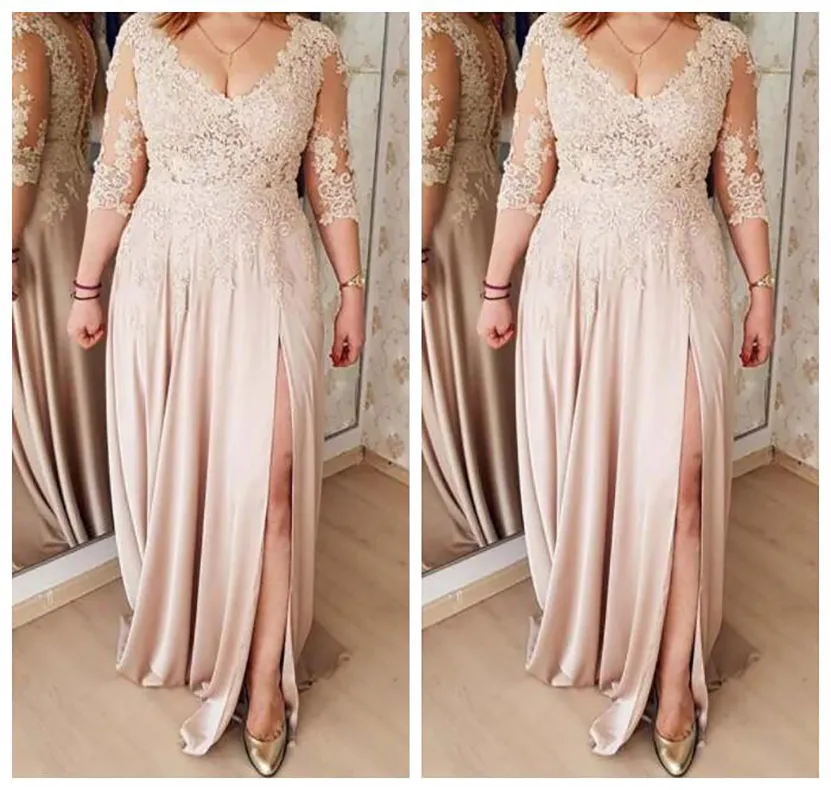 Economize muito em Vestidos De Noiva Mãe Do Noivo Mãe De Tamanho Grande Da  Noiva Veste Uma Linha Champagne 3/4 Mangas Apliques De Chiffon Longo