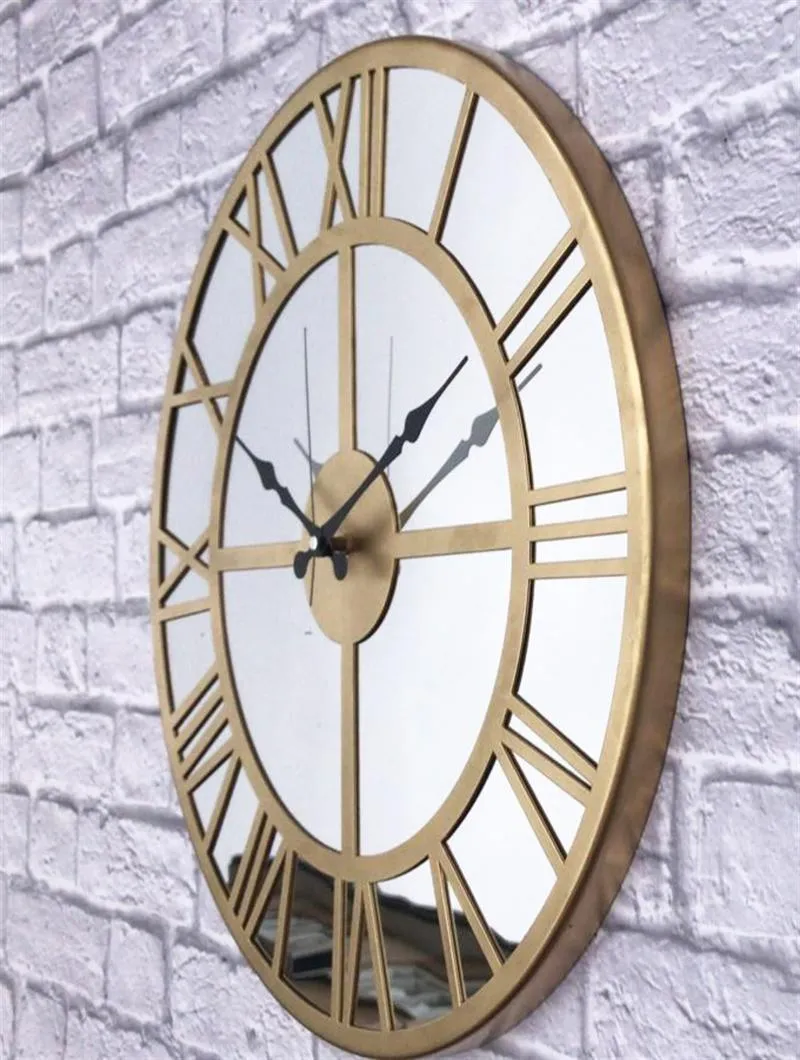 Reloj de pared de Metal con espejo Markakanvas, 50cm, decorativo, para sala de estar, relojes Vintage grandes, decoración del hogar