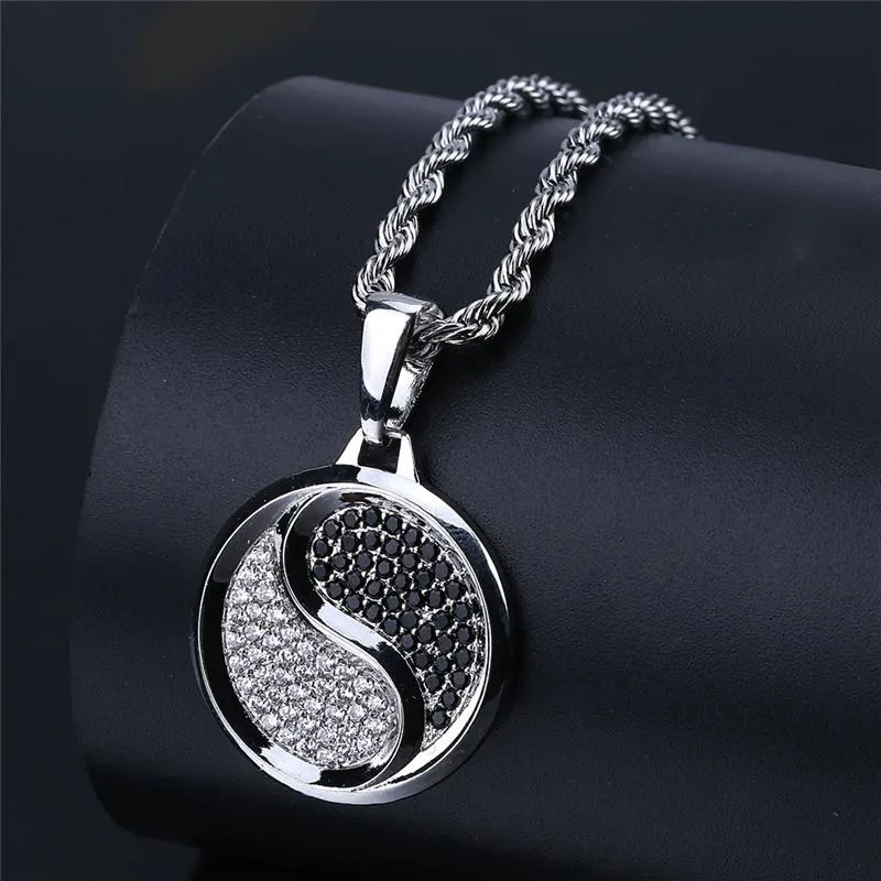 Collares pendientes Lucky Sonny Hip Hop Bling Punk Cadena Bijoux Collares Colar Friends Collar Joyería Color CZ Iced Yin Yang Tai Chi