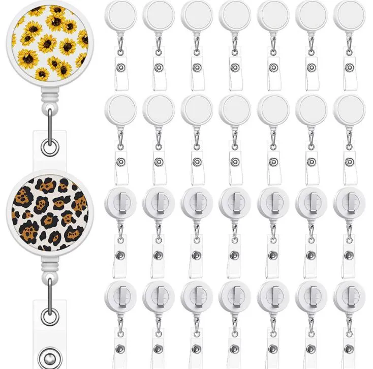 500pcs Office School Supplies Sublimation DIY ID Korthållare Filer Namn Tag Kort Nyckel Badge Reels Rund Solid Plast Clip-On Retractable Drag Reel Sn2816