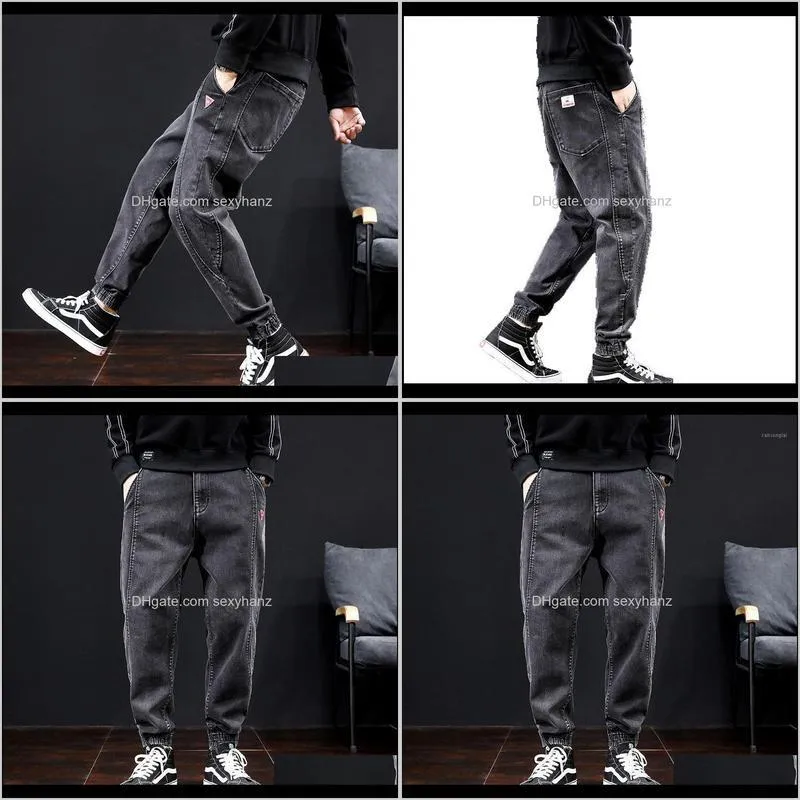 fashion streetwear men jeans vintage designer black cargo pants hip hop harem trousers spliced slack bottom joggers jeans men1