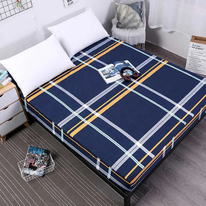 Spannbettlaken-Matratzenbezug mit Karomuster und rundum elastischem Gummiband, geometrisches Bettlaken 210626