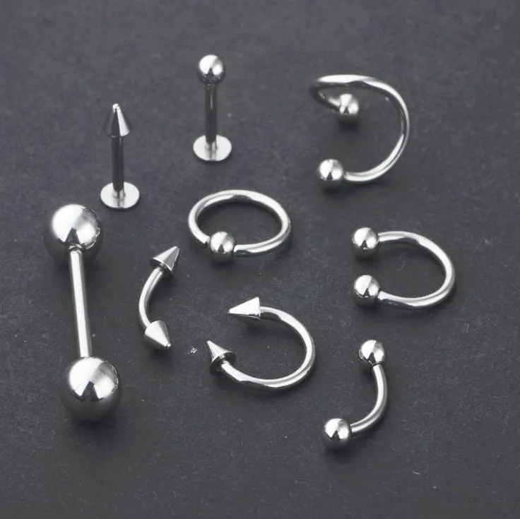 Body Piercing Jewelry Wholesale 110Pcs Mix Styles Stainless Steel Body Piercing Tongue Eyebrow Belly Nose Ring Accessories