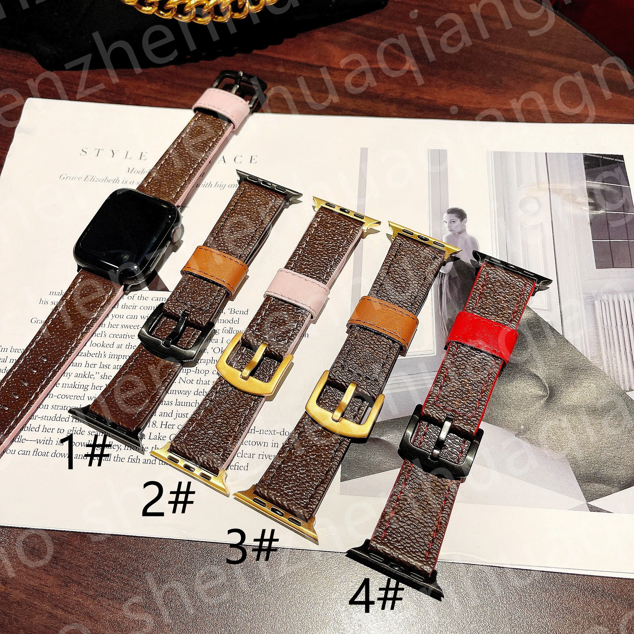 Paski do zegarków Guard 42mm bands 38mm 40mm 44mm Do paska Apple iwatch series 6 3 4 5 SE 7 Watchband Skórzana bransoletka Złoty Mężczyźni Kobiety Moda Brązowy Luksusowy prezent gwiazdkowy