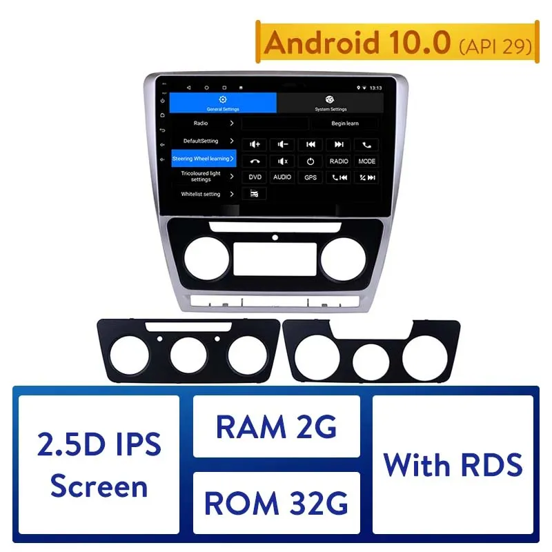 10,1-Zoll-Android-Auto-DVD-Multimedia-Player für Skoda Octavia 2007–2014, unterstützt Lenkradsteuerung