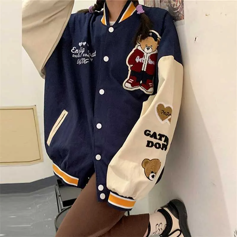 Oversized Bear Letter Baseball Jacket Vintage Style Varsity