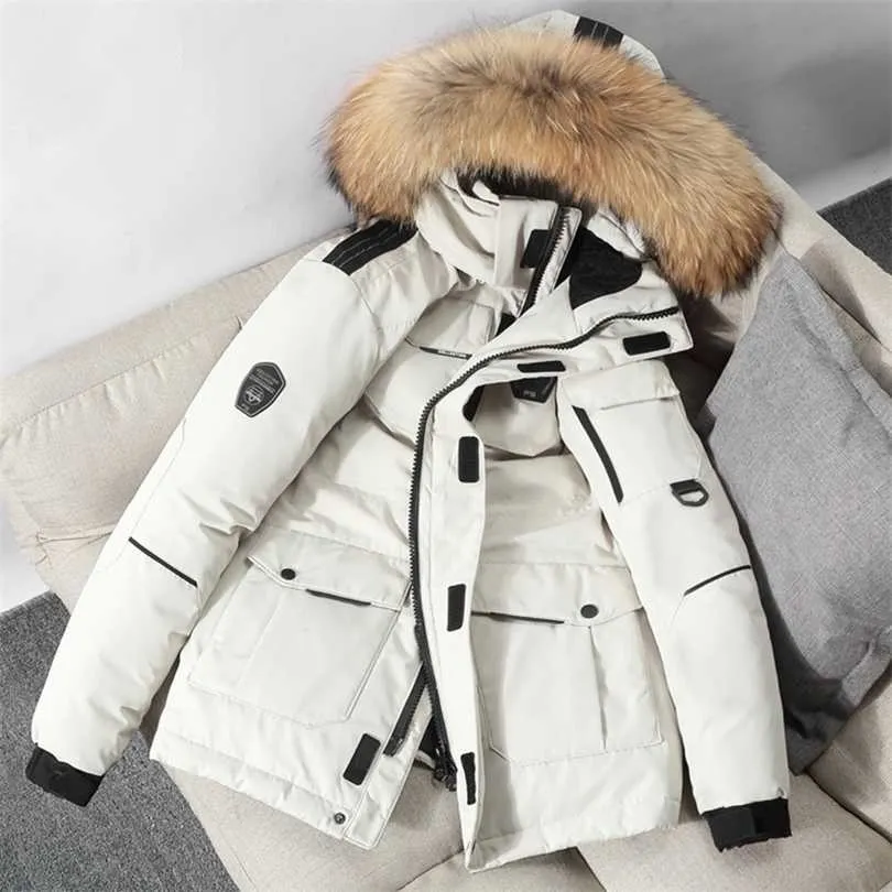 -30 degrees Winter Mens Down Parka With Big Real Fur Collar Warm Coat Casual Thick Waterproof Jacket Size 3XL 211214