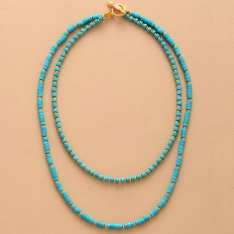 Hängsmycke Halsband Boho Turquoises 2 lager Chokers Halsband Kvinnor Utsökt Beaded Enkelt uttalande Teengirl Ol Holiday Smycken Partihandel