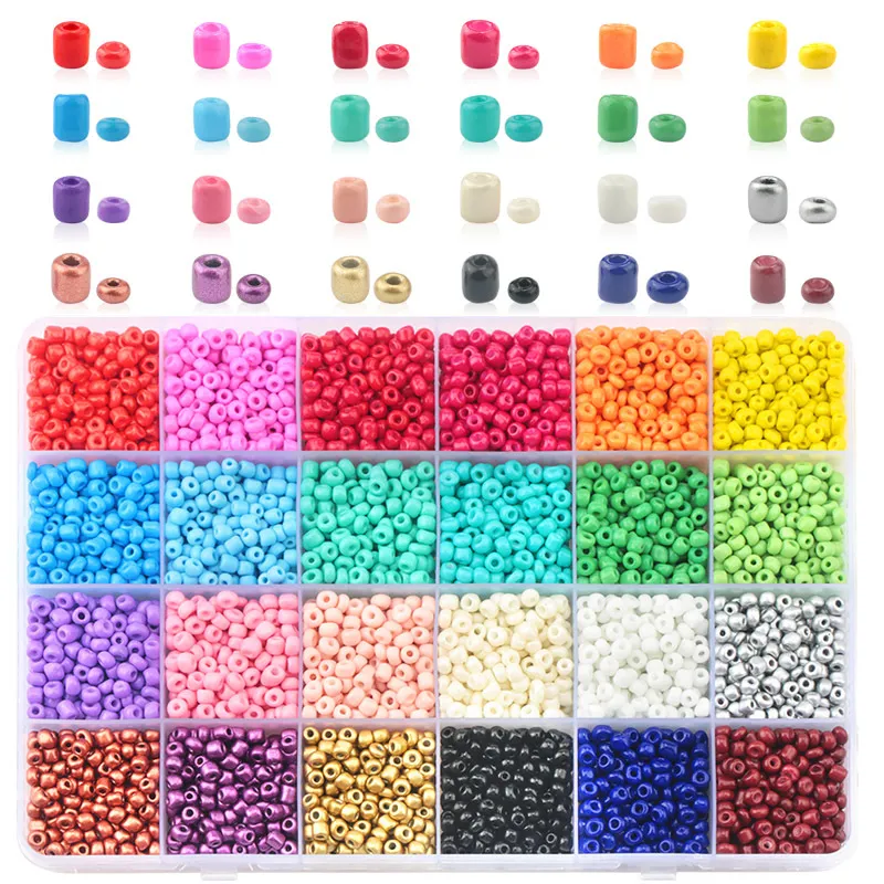 Bütün 2mm 3mm 4mm Cam SeedBeads Kiti Çek Tohum Boncuk Yuvarlak Boncuk DIY Bilezik Kolye Takı Aksesuarları için 24 Renkler