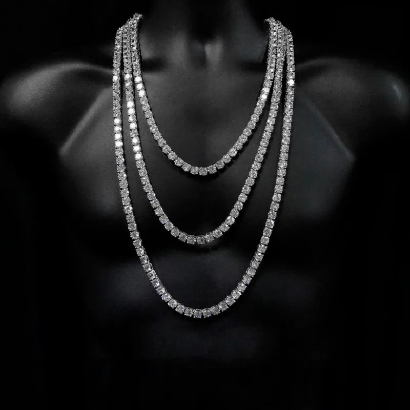 Хип-хоп Теннисные цепные ожерелье для мужчин Ювелирные Изделия Золотая серебристая серебристая ожерелье из цепей Теннис