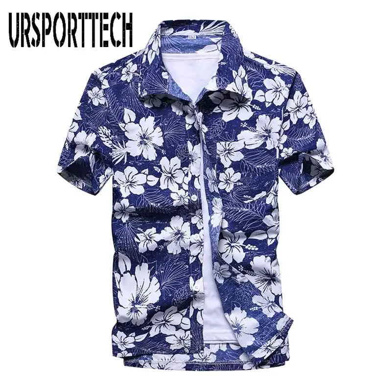 Men Beach Shirt Summer Short Sleeve Palm Tree Printed Hawaiian Beach Shirts Mens Holiday Vacation Clothing Chemise XS-5XL 210628