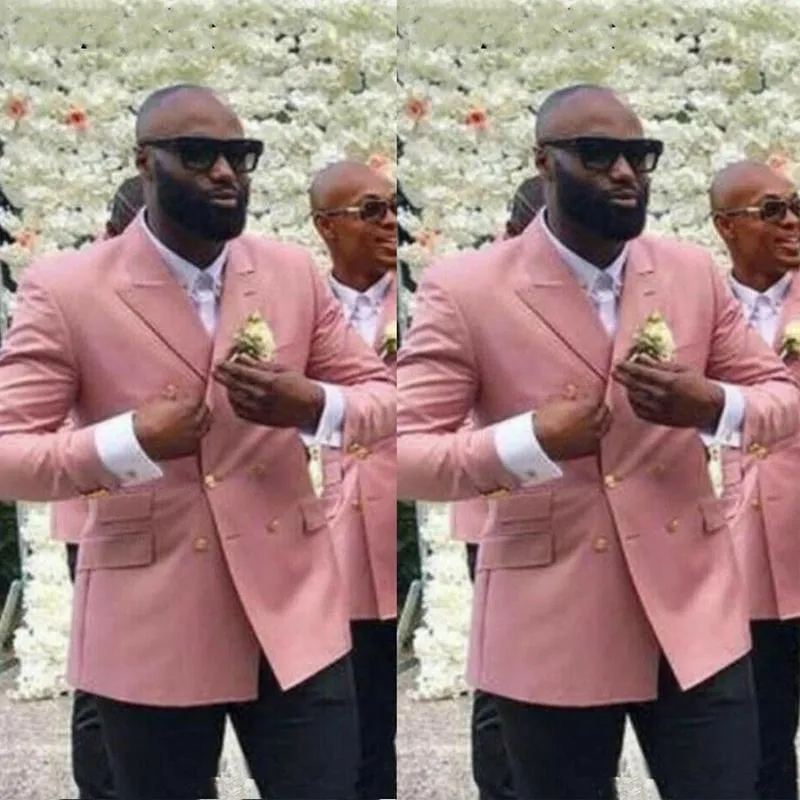 Herrenanzüge Blazer Erröten Rosa Dünne Männer Hochzeit Smoking Für Trauzeuge Zweireihiger Afrikanischer Blazer Slim Fit Mode Desgaste Noivo