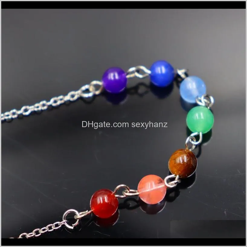 (10strand/lot) wholesale reiki pendulum chain healing mixed 7 chakra gem stone beads chain accessories charms colorful qyloqi