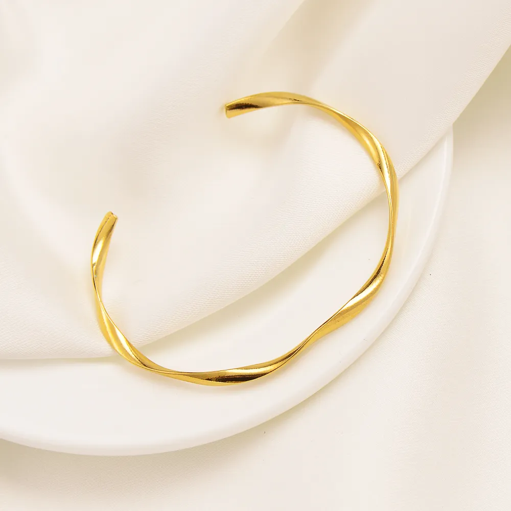 Dames Armband Minimalistische Gouden Manchet Armbanden haar Gouden Metalen Twisty Cool Bangle 22k fijne massief geel 18ct Thai Baht G / F