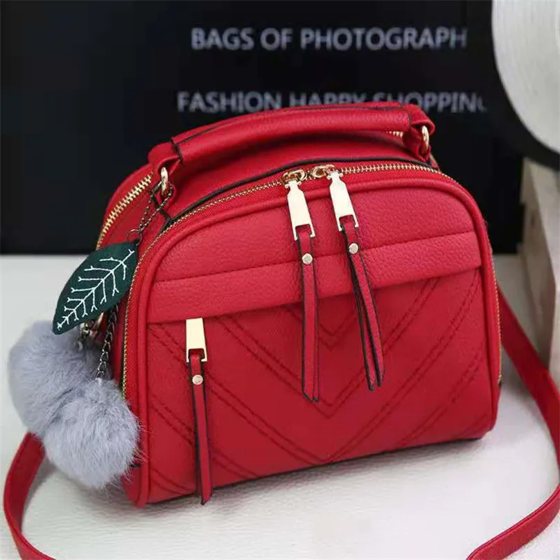 Designer Brand Women Messenger Bags New PU Leather Handbag Inclined Shoulder Bags Women Crossbody Handbags Ball Tassel Bolsa