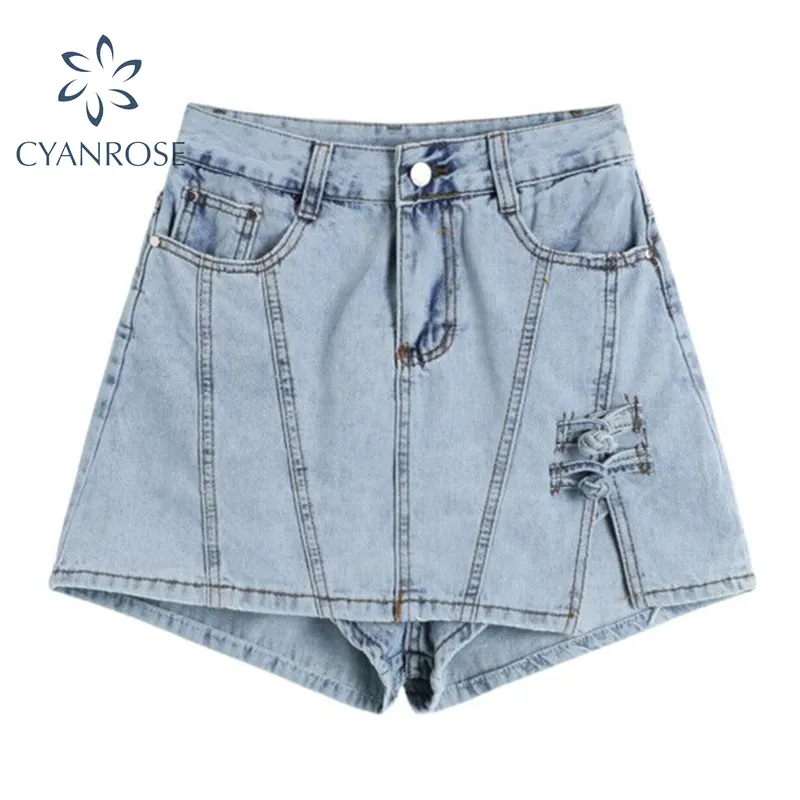 Trendy denim shorts saias mulheres vintage Casual cintura alta split mini jeans saia harajuku hong kong estilo jeans verão novo 210417