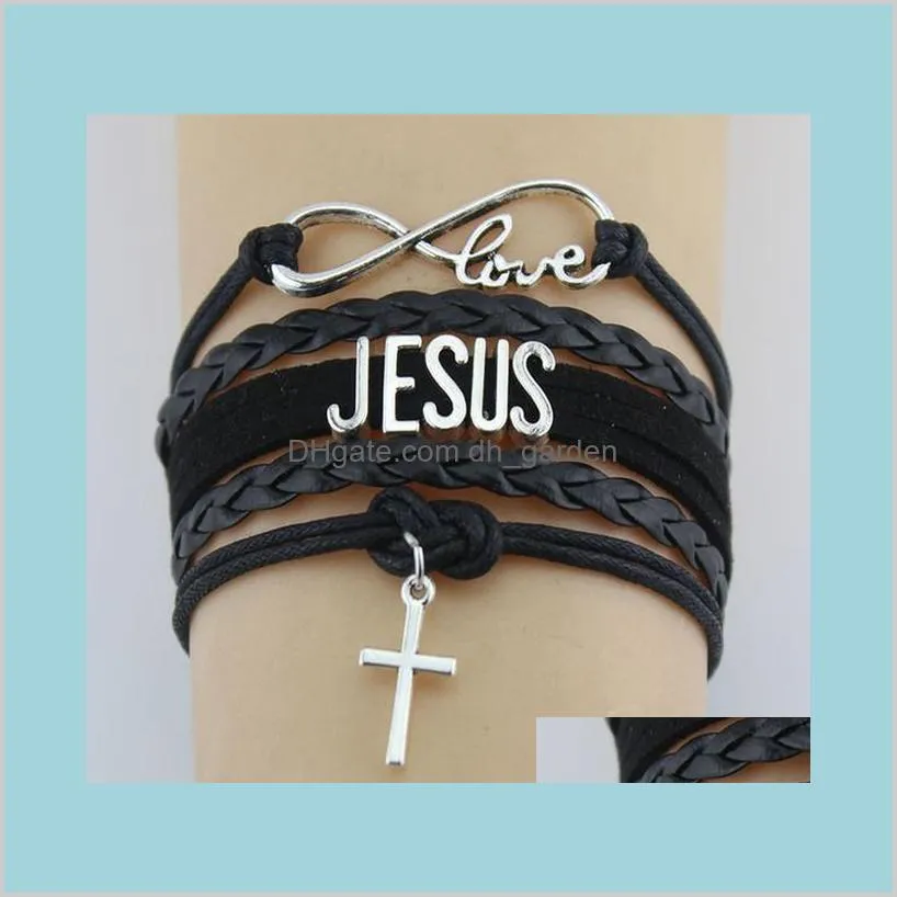 Infinity Love Jésus Croix Foi Religieuse Cuir Wrap Corde Hommes Bracelets Pour Femmes Bijoux Tqny2
