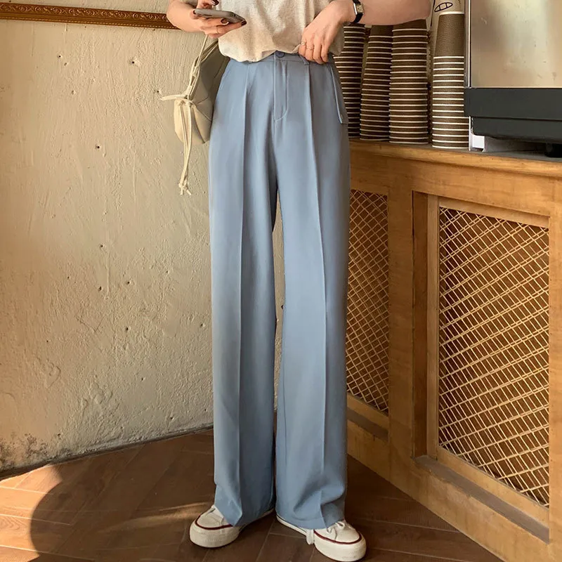 SML 3Colors koreański styl jednolity kolor garnitur prosty spodni żeński wiosna i jesień wysoka talii długie spodnie damskie (x1749) 210423