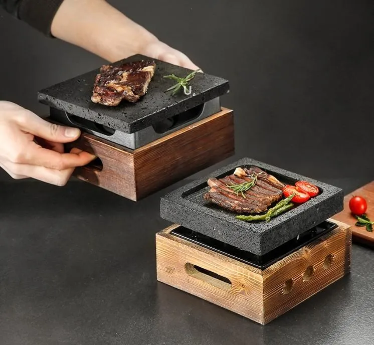 Mini table de barbecue, rainure de barbecue, poêle à pâtisserie, plaque à steak teppanyaki, plaque de barbecue en ardoise haute température GCB14471