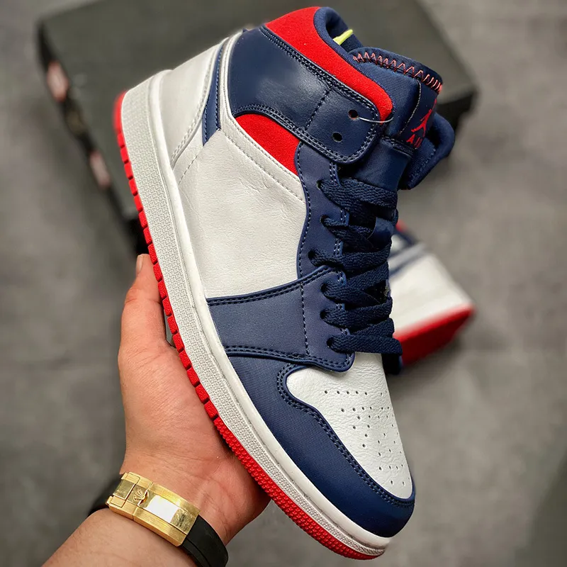 2021 Top Quality Jumpman 1 Basketball Shoes Mid Red white and blue 1s Designer Fashion Sport Running shoe With Box