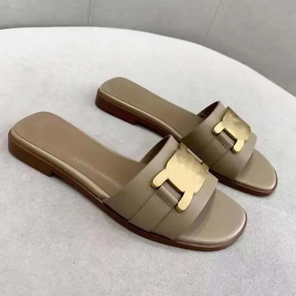 2021- Woman Metal buckle Slipper Designer shoes Superior Quality Genuine Leather Fashion Casual Flip Flops Size 35-42 With box