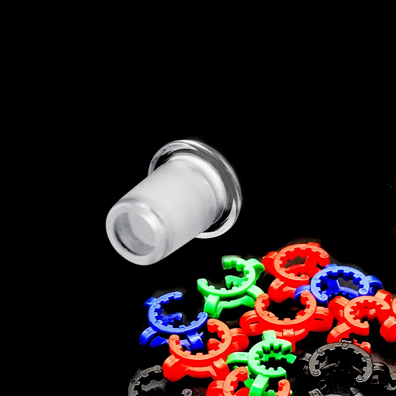 Стеклянные адаптера женские мужские аксессуары 10 мм 14 мм 18 мм с пластиковым клипсом keck Bong Cookahs Буровые буровые бушки соломенные трубы соломы вниз Стебель для мебельного труба DAB