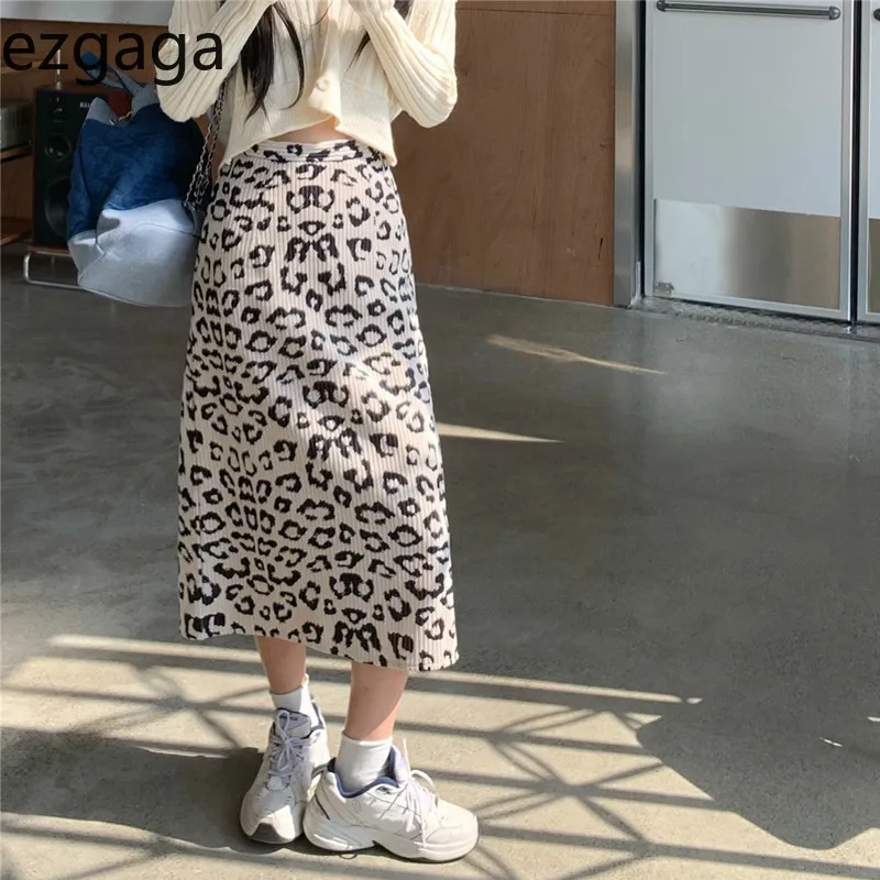 EZGAGA Vintage Leopar Etekler Kadınlar Kış Bahar Kadroroy Yüksek Bel Etekler StreetLadies Bodycon Moda Faldas Muje 210430