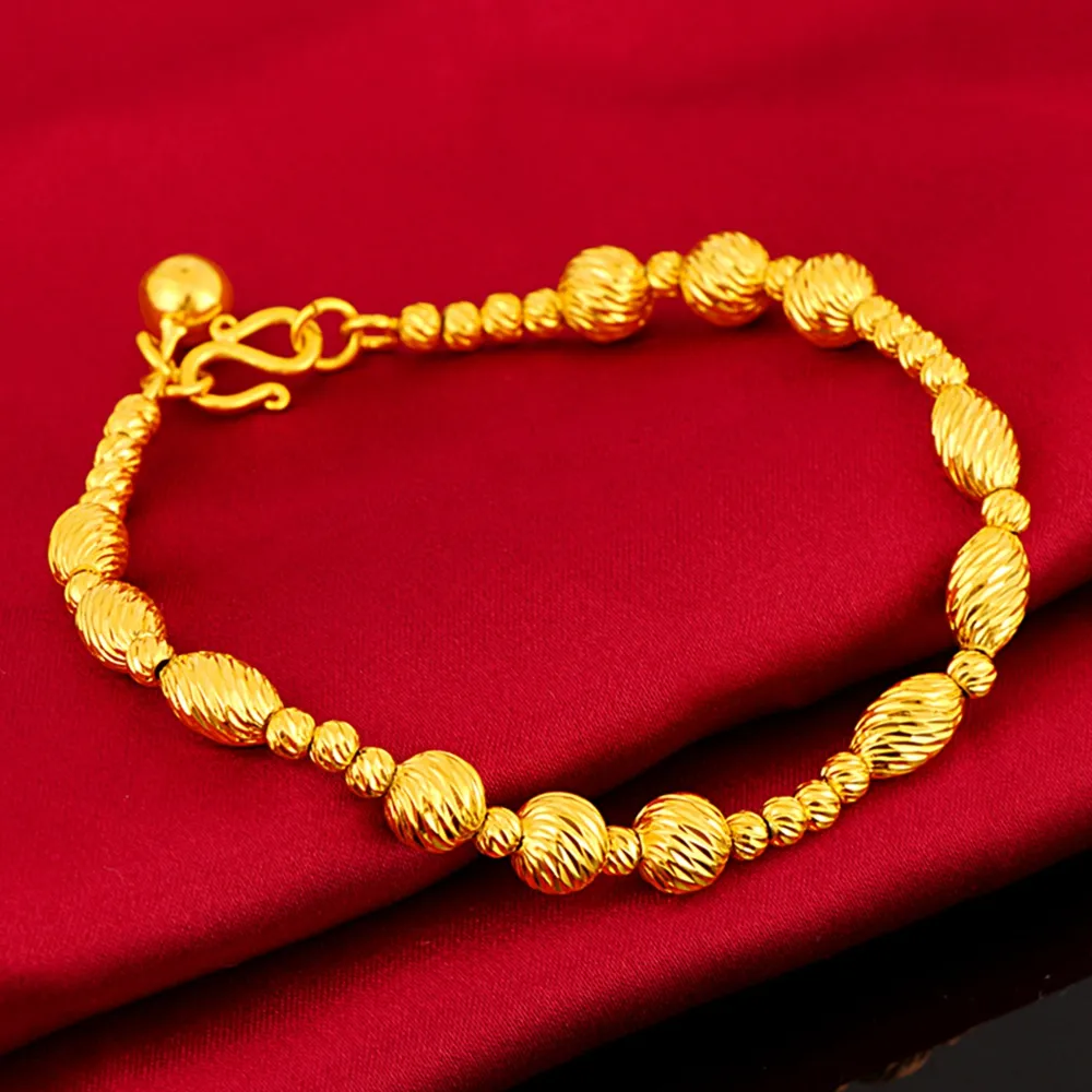 6mm contas pulseira moda mulheres homens pulso link corrente 18k ouro amarelo cheia de presente de jóias clássico simples