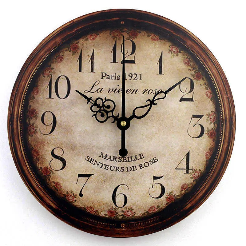 Vintage Grote Decoratieve Wandklok Home Decor Shabby Chic Mute Wall Clock Creatieve Muur Decor Woonkamer Horloge Duvar Sati 210724