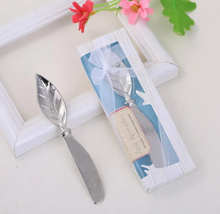 Leaf Shape Butter Knife Cream Cheese Zinc Alloy Pastry Tools Spreader Wedding Party Favors Silver Cake Butters Knifes SN4091