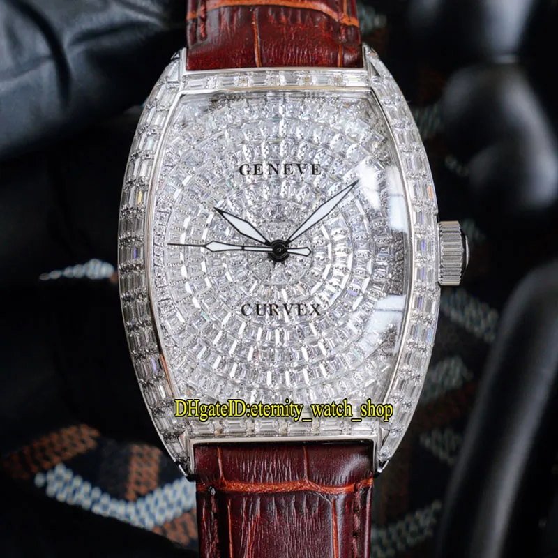 TWF V2 nieuwste versie v 45 t d japan miyota automatische heren horloge gypsophila diamant wijzerplaat iced out vierkante gesneden diamanten case bruine band super eeuwigheid sieraden horloges