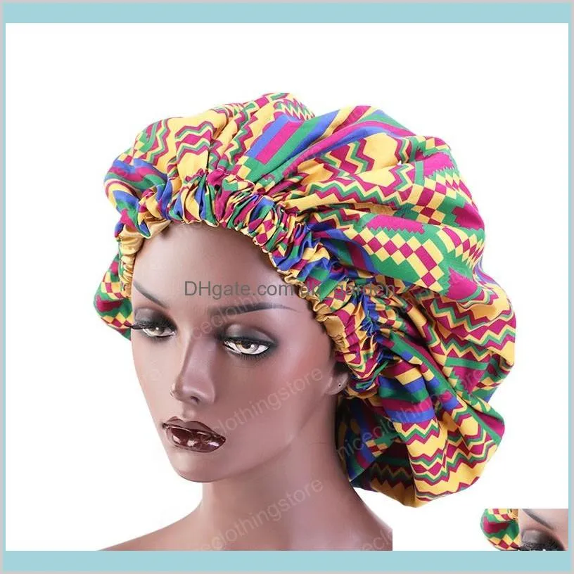 extra large size african pattern print cap women satin lined headwrap bonnets night sleep cap winter hat ladies turban