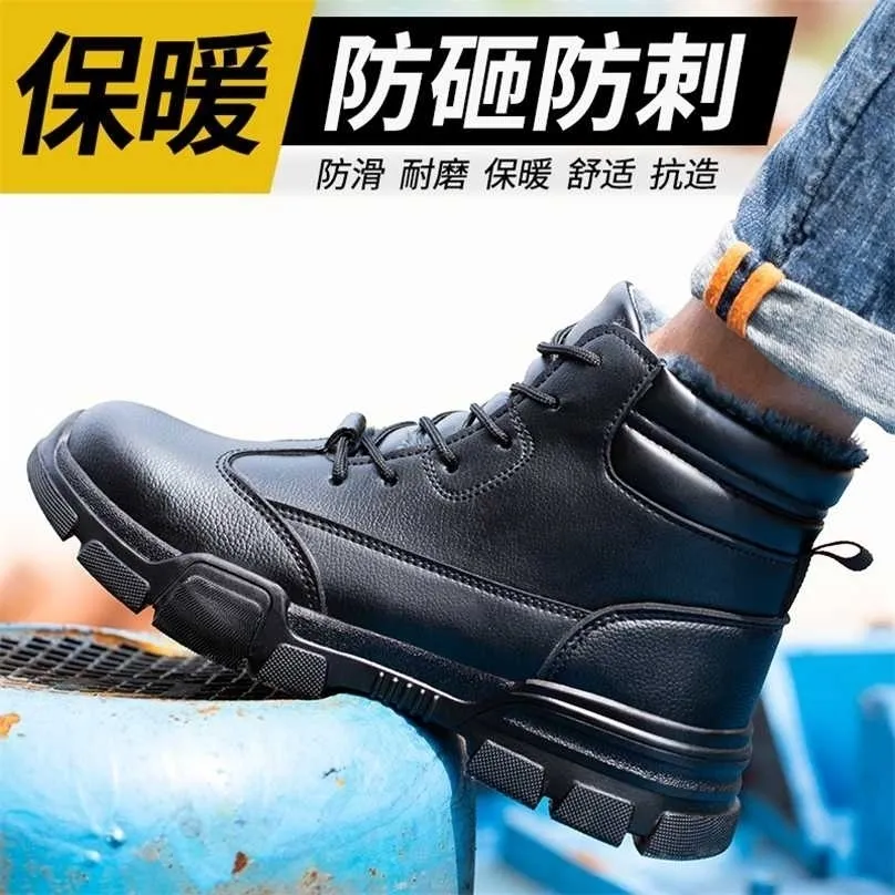 Säkerhetsskor Mäns Vinter Plus Velvet High-Top Cotton Boots Steel Toe Cap Anti-Smashing Anti-Puncture Work 211217