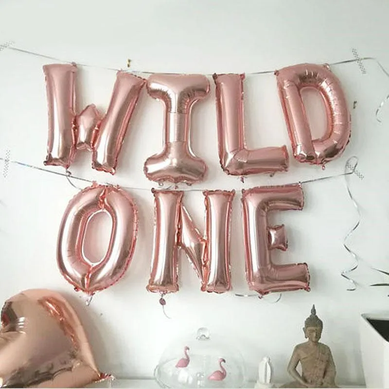 Party Decoration 7 Pcs/set Cute Baby 1st Birthday Balloons 16inch Letter Foil WILD ONE Decorations Favor Supplies