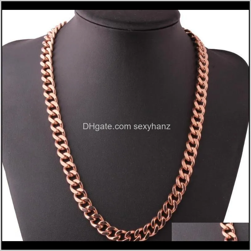 Polished Men`s necklace Stainless Steel 11/13/15mm Rose Gold Cuban Curb Cube Link Chain Men`s Women`s Necklace or Bracelet 7-40`1