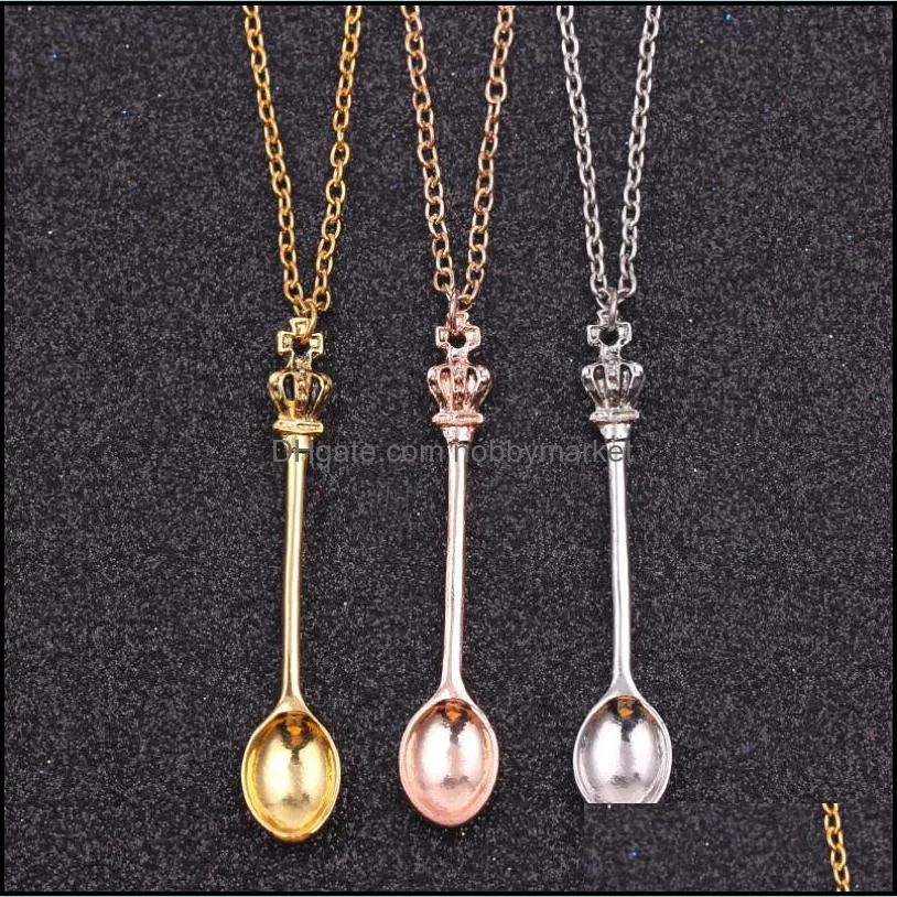 Collane con ciondolo Pendenti Gioielli Gioielli all'ingrosso, Catena, Oro, Argento, Corona Mini teiera Collana Royal Alice Snuff, Collana cucchiaio Drop D