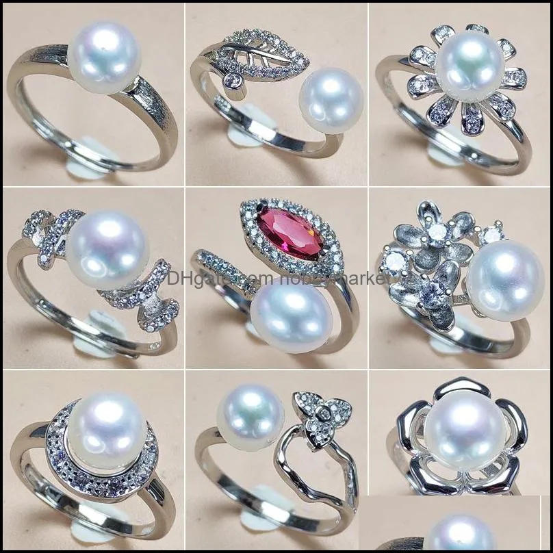 9 Styles DIY Pearl Rings Accessories s925 Silver Gem Ring Settings Ring for Women Adjustable Ring Blank Fashion Jewelry Accessories