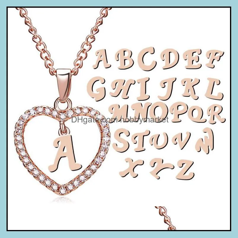 26 Initial Letter Necklaces With Make A Wish Card Crystal Rhinestone Heart shape Alphabet pendant Chain For women Fashion Jewelry Gift