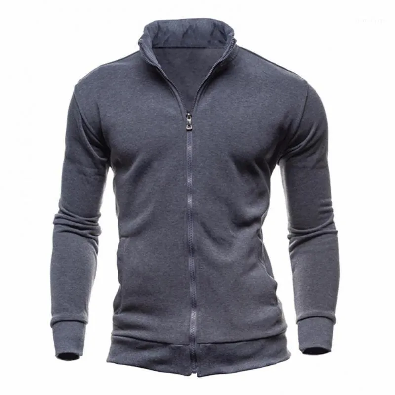 Men's Hoodies & Sweatshirts Stylish Men Slim Hoodie Stand Collar Solid Color Warm Business Cardigan Male Thin Coat For Autumn Casual Outwear
