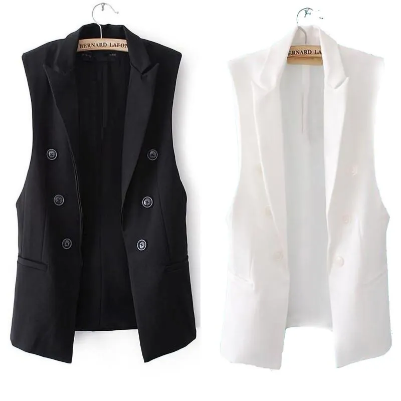 1pc sans manches Blazer femmes hommes décontracté Double boutonnage revers gilet costume manches Cardigan mode vêtements d'extérieur manteau C50 costumes Blazers