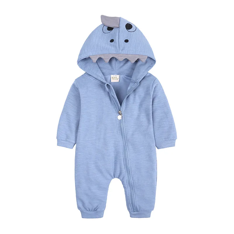 Cartoon Shark Hooded Jumpsuits Infant Rompers Outfits Bomull Zipper Baby Höst Jumpsuit Nyfödda One-Pote Kostym 0-24 månader