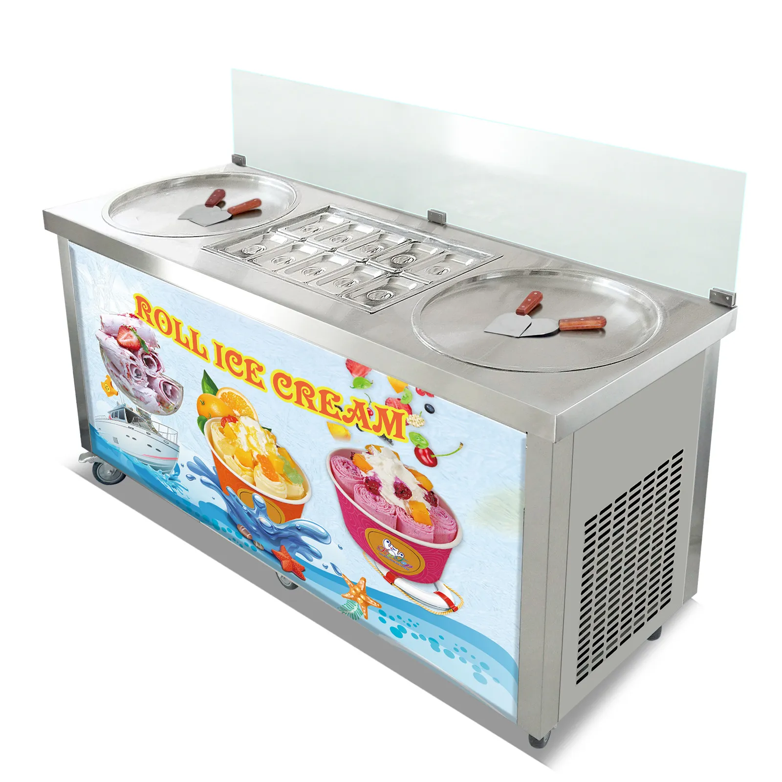 Kolice Free Shipment to Door US WH WHIOTH COOL FRIED Ice Cream Machine 10 냉각 냉동고가있는 2 팬