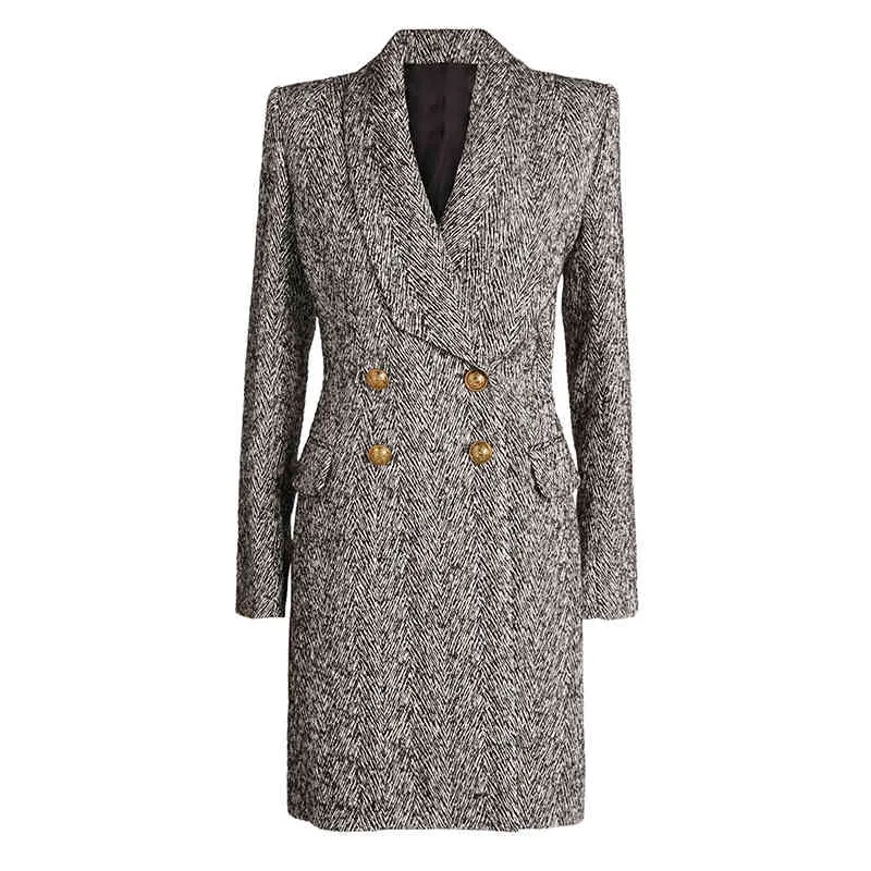 Высокая улица EST осень зимний дизайнер пальто женские двойные погружные кнопки льва шерстяные смеси шерсть 210521