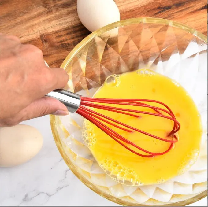 Egg Beater Kitchen Tools Solid Color 10inch Stainless Steel Mini Silicone Whisk for Nonstick Cookware Cooking Utensil