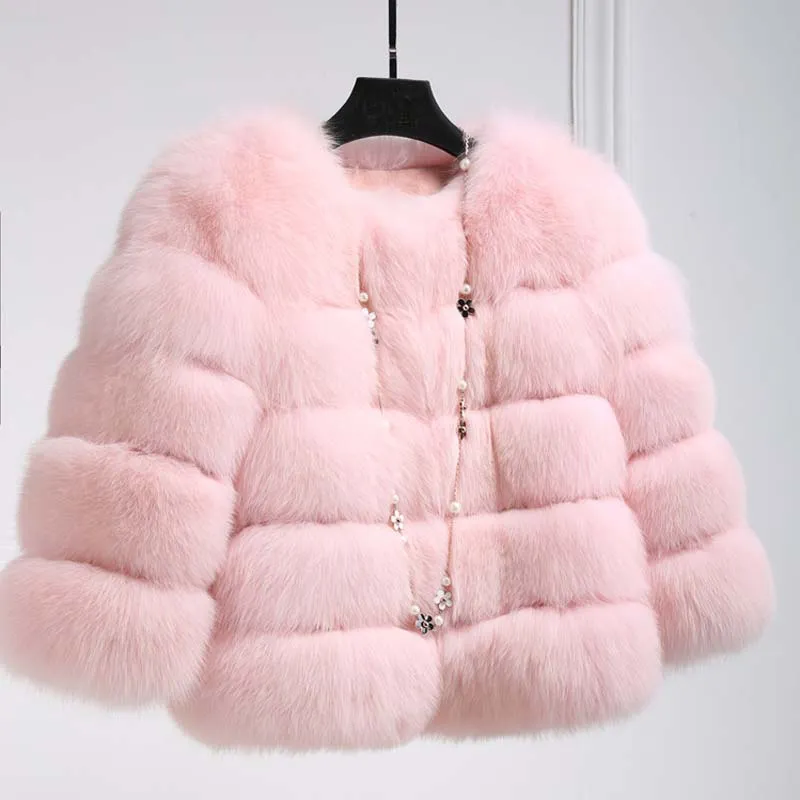 Pink fur winter coat deals