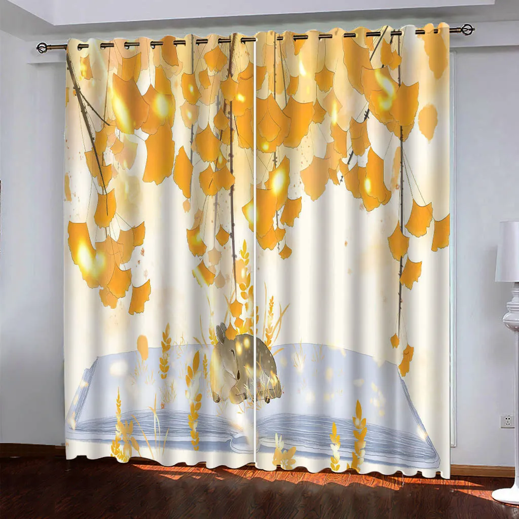 Kreativa 3d gardiner lämnar högkvalitativ silke blackout gardin draperier för vardagsrum sovrum fönsterbehandling