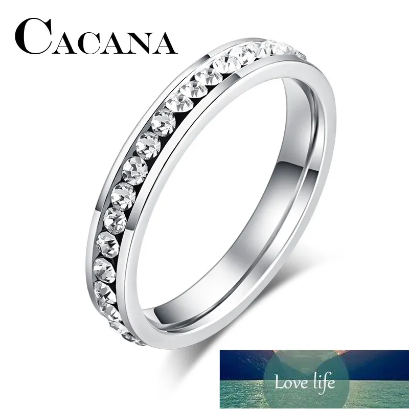 Anéis de aço inoxidável de Cacana para mulheres 4mm CZ Curround Fashion Jewelry Atacado