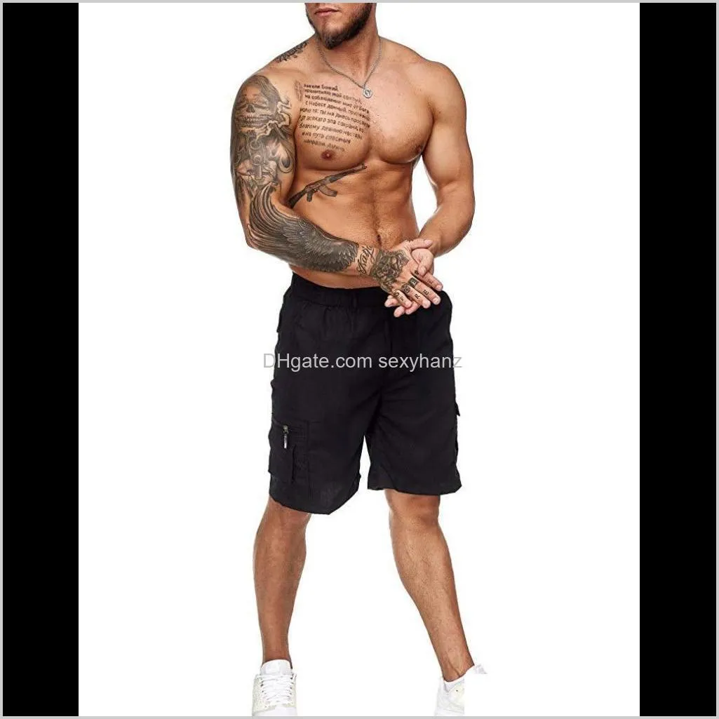 2021 new men`s cargo shorts side multi-pockets men work shorts casual workout short pants loose fit cotton summer outdoor