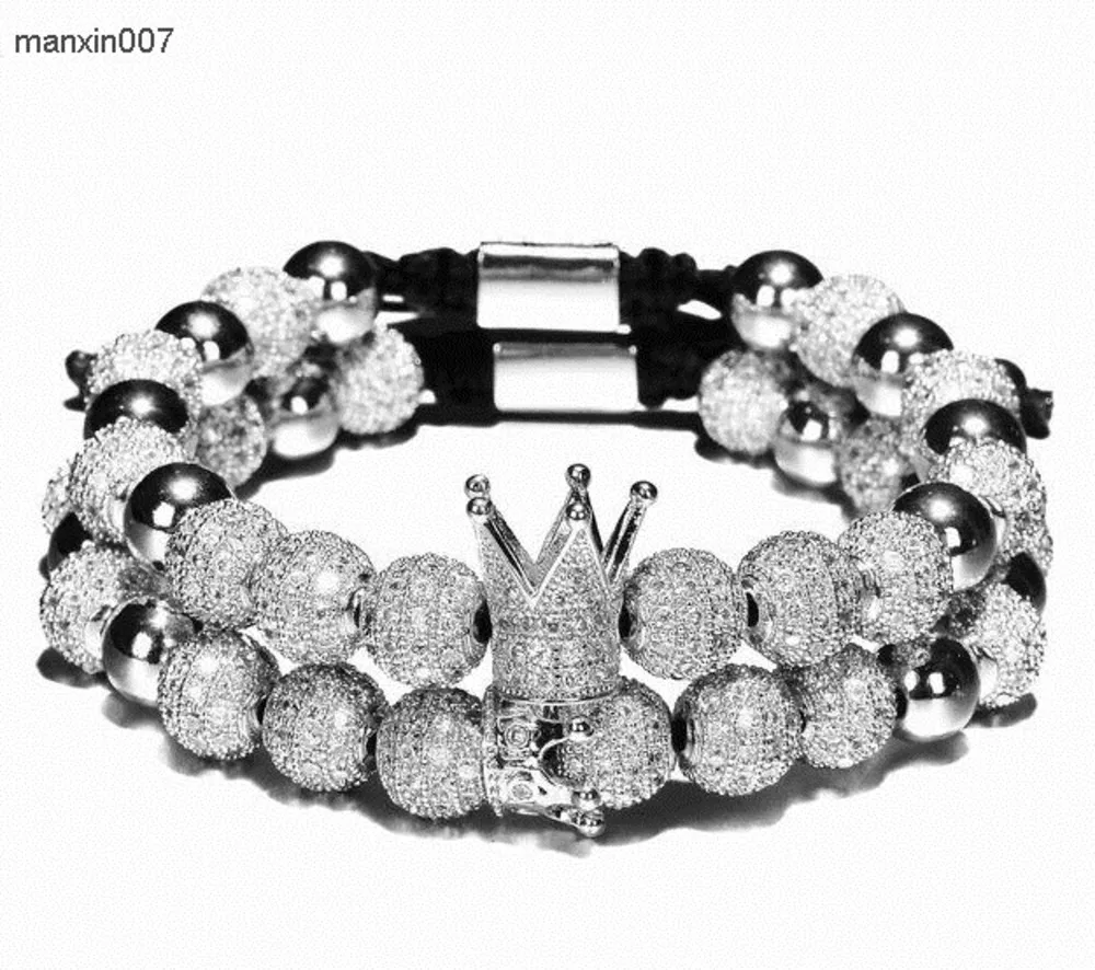 Luxury Crown Charm Men Bracelets 8mm Micro Pave CZ Round Braided Macrame Bracelet Pulseira Feminina Handmade Jewelry Women Gift